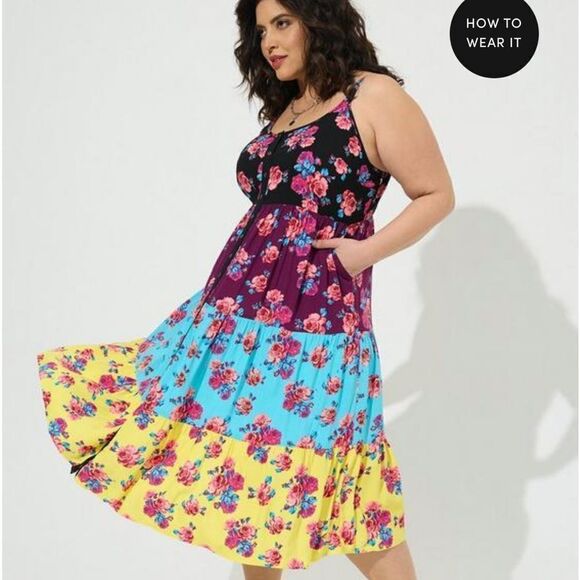 Torrid x Betsey Johnson Multi Print Floral Dress Colorful Vibrant Boho Modern - Picture 1 of 16